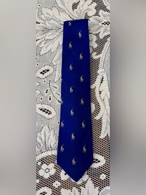 Ralph Lauren Royal Blue Tie with Embroidered All Over “Polo Players” Pattern